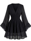 Robe Noir Mousseline Col V Smocké Années 1930