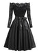 [Prévente] Robe noire en dentelle à épaules dénudées et nœud à la taille années 1950 - 2