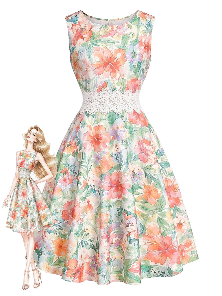 [Prévente] Robe Midi Chartreuse Dentelle Florale Sans Manches Années 1960
