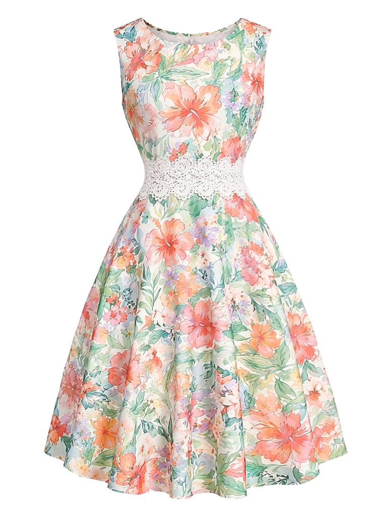 [Prévente] Robe Midi Chartreuse Dentelle Florale Sans Manches Années 1960 2