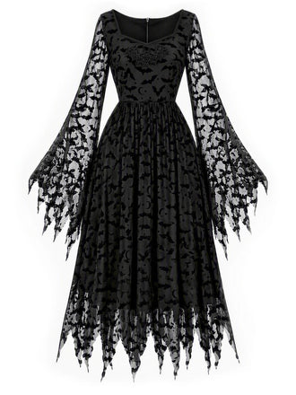 [Prévente] Robe Noir Gothique Ghost Filet Chauve-Souris Manche Années 1970