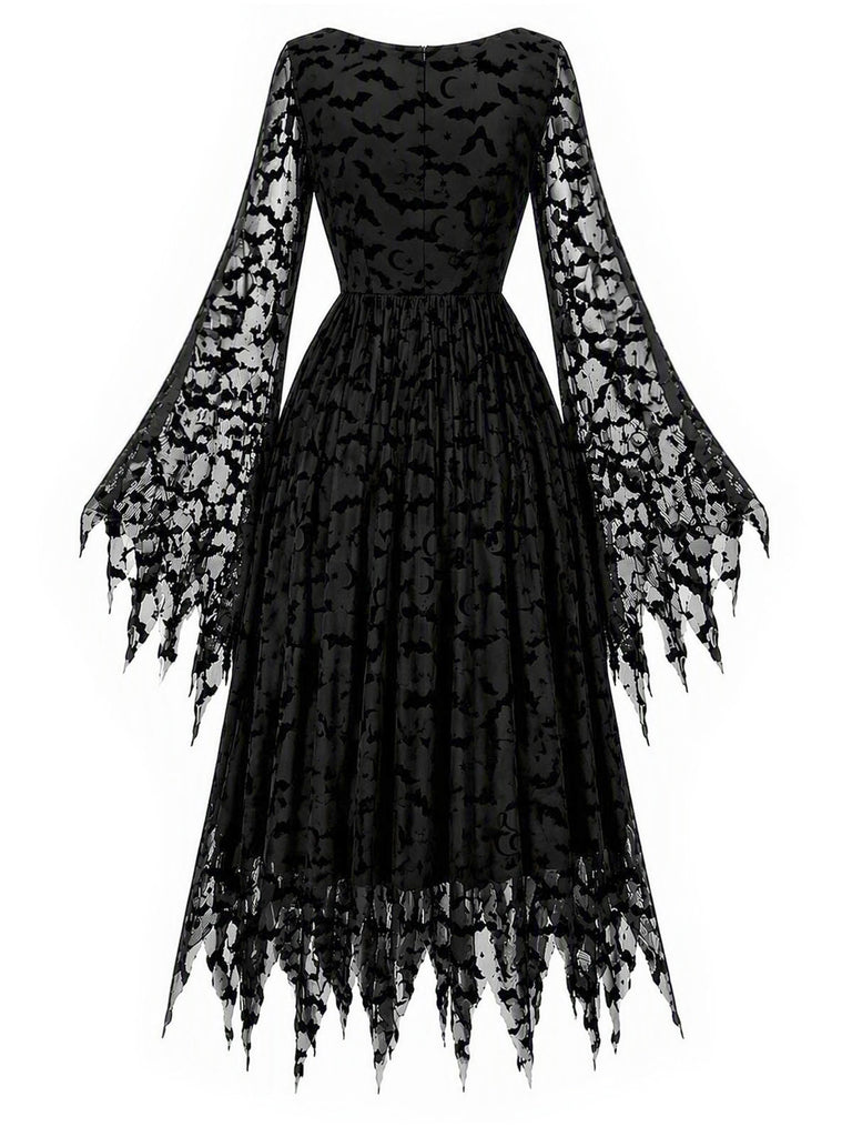 [Prévente] Robe Noir Gothique Ghost Filet Chauve-Souris Manche Années 1970