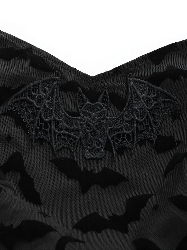[Prévente] Robe Noir Gothique Ghost Filet Chauve-Souris Manche Années 1970