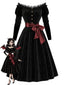 [Prévente] Robe noire velours et dentelle épaules dénudées et ceinture incluse années 50
