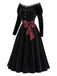 [Prévente] Robe noire en velours et dentelle à épaules dénudées et ceinture Années 1950