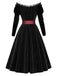 [Prévente] Robe noire en velours et dentelle à épaules dénudées et ceinture Années 1950