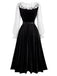 [Prévente] Ensemble 2 pièces noir et blanc avec haut volanté en dentelle et robe en velours années 1940