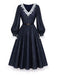 [Prévente] Robe bleue à empiècements en dentelle et manches ballon Années 1940 - 3