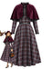 [Prévente] Robe à bordure carreaux et ceinture avec cape rouge années 1940