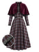 [Prévente] Robe à bordure carreaux et ceinture avec cape rouge années 1940