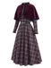 [Prévente] Robe à bordure carreaux et ceinture avec cape rouge années 1940