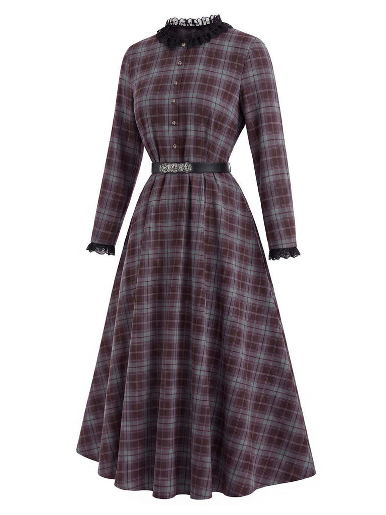 [Prévente] Robe à bordure carreaux et ceinture avec cape rouge années 1940