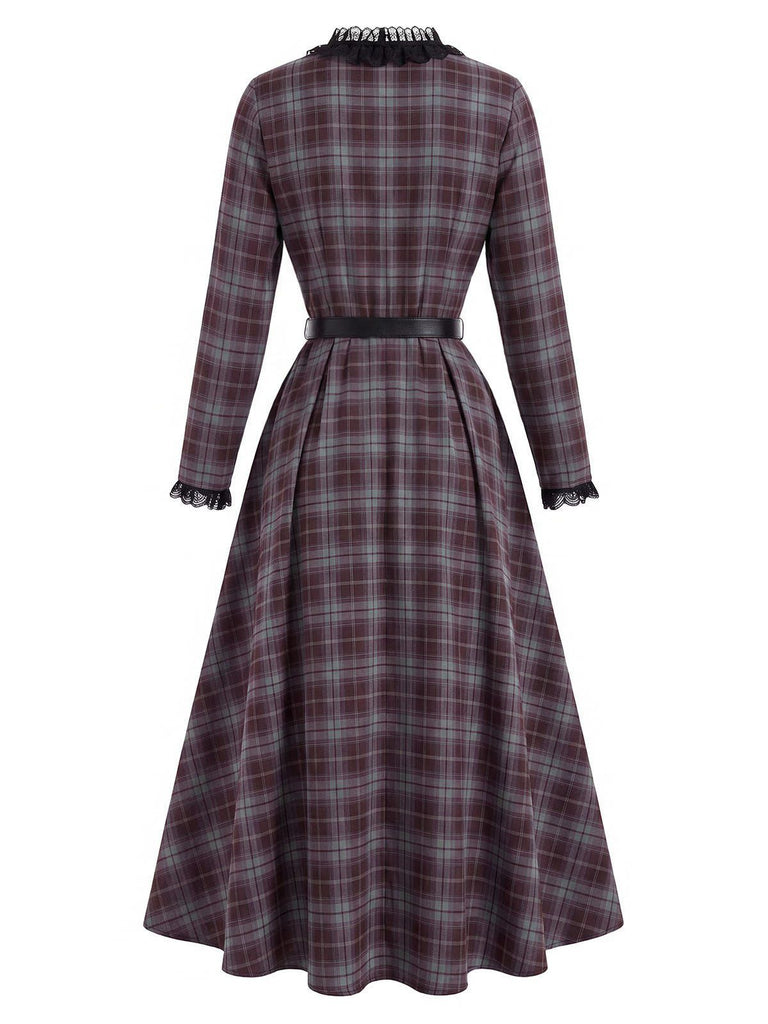 [Prévente] Robe à bordure carreaux et ceinture avec cape rouge années 1940