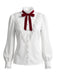 [Prévente] Ensemble 2PCS blouse blanche en dentelle à col volanté et jupe marron plissée à carreaux années 1940