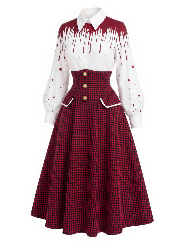 [Prévente] Ensemble 2PCS chemise à taches de sang et jupe pied-de-poule taille haute années 1940