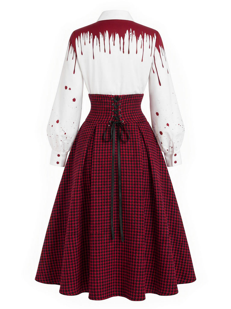 [Prévente] Ensemble 2PCS chemise à taches de sang et jupe pied-de-poule taille haute années 1940
