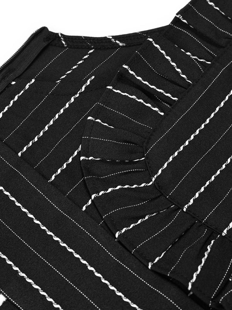 [Prévente] Ensemble 2 pièces à fines rayures : salopette à volants et blouse sanglante années 1930