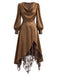 [Prévente] Robe marron en satin à col drapé et empiècements de dentelle années 1970