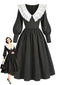 [Prévente] Robe noire à fines rayures col volanté et manches gigot années 1940