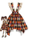[Prévente] Robe chasuble orange de clown à losanges et volants Années 1980