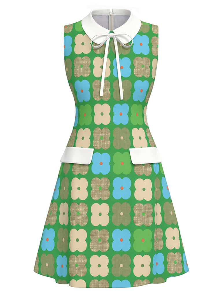 [Prévente] Robe Bright Vert Floral Col Claudine Nœud Années 1960