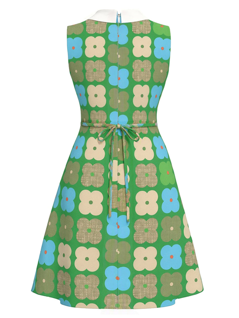 [Prévente] Robe Bright Vert Floral Col Claudine Nœud Années 1960