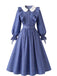 [Prévente] Robe bleue à col Claudine, volants et ceinture années 1950 - 2