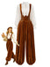 [Prévente] Ensemble 2PCS pantalon sarouel marron clair en velours à bretelles et blouse blanche années 1970