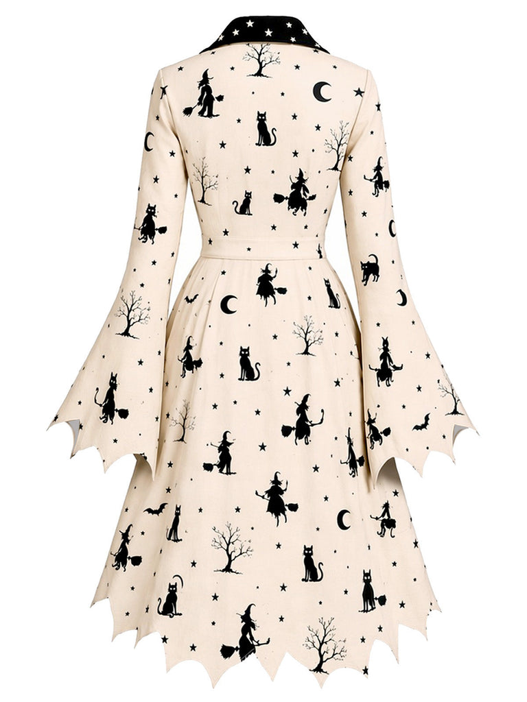 [Prévente] Robe de sorcière noire et blanche d’Halloween à ourlet zigzag années 1950
