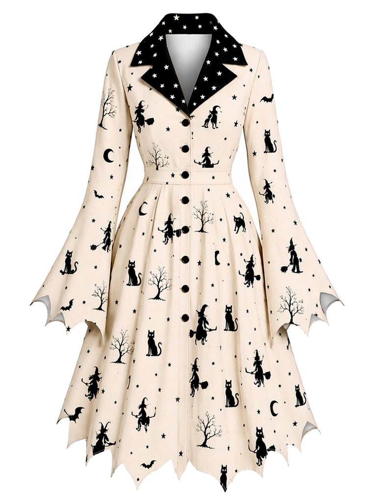 [Prévente] Robe de sorcière noire et blanche d’Halloween à ourlet zigzag années 1950