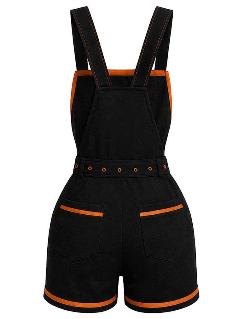 [Prévente] Combishort salopette noir Halloween à citrouilles et poches Années 1960
