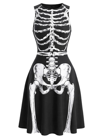 [Prévente] Robe noire d’Halloween sans manches à squelette années 1940