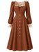 [Prévente] Robe caramel à petits pois, col carré et nœud devant années 1950 - 2