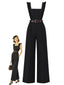 [Prévente] Combinaison noire jambes larges double boutonnage et bretelles volants années 80