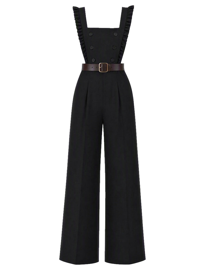 [Prévente] Ensemble 2 pièces blouse à nœud et combinaison à bretelles volantées années 1970