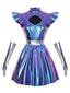 Mini-robe violette futuriste effet métallisé et découpes années 80
