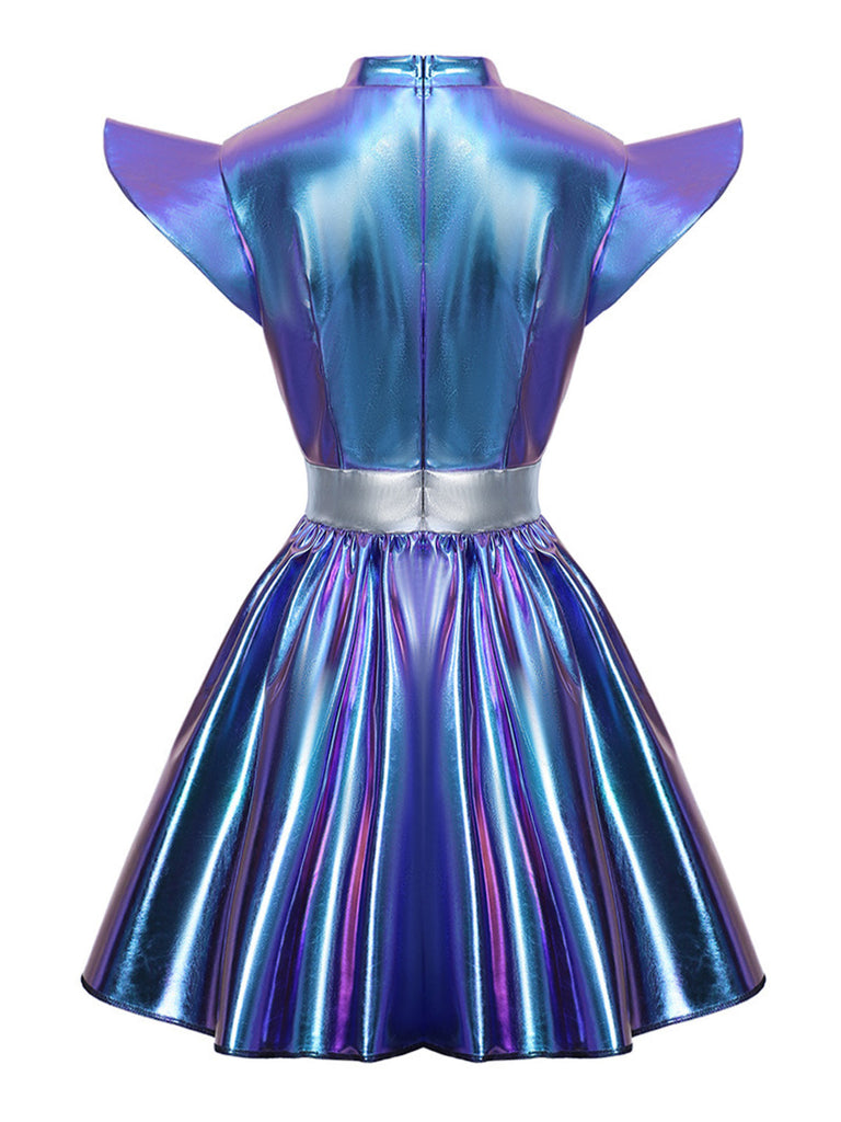 Robe Mini Futuriste Métallique Découpée Violet Années 1980