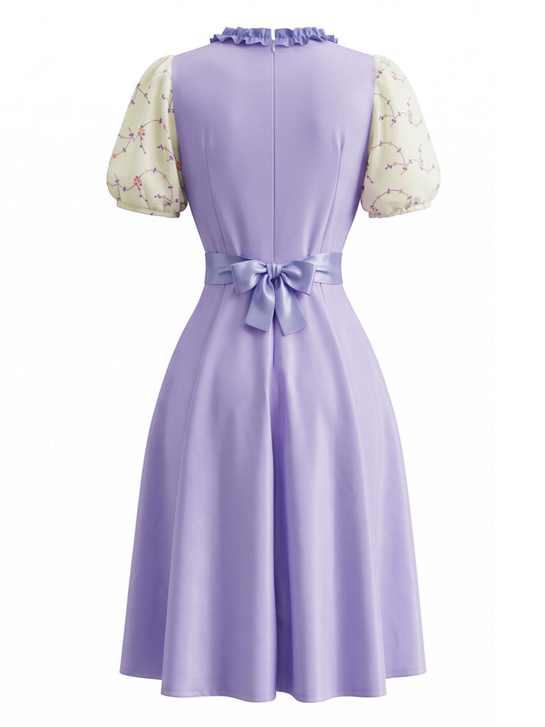 Robe de cosplay à fleurs, manches bouffantes et cœur appliqué années 1950
