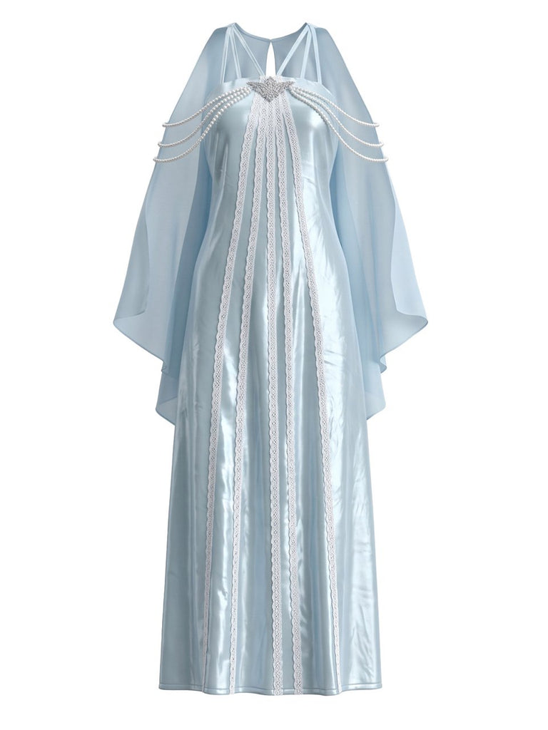 Robe longue bleu clair à manches cape inspirée d’Amidala années 1980