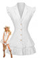 Robe blanche à revers boutonné et manches volantées Années 1970