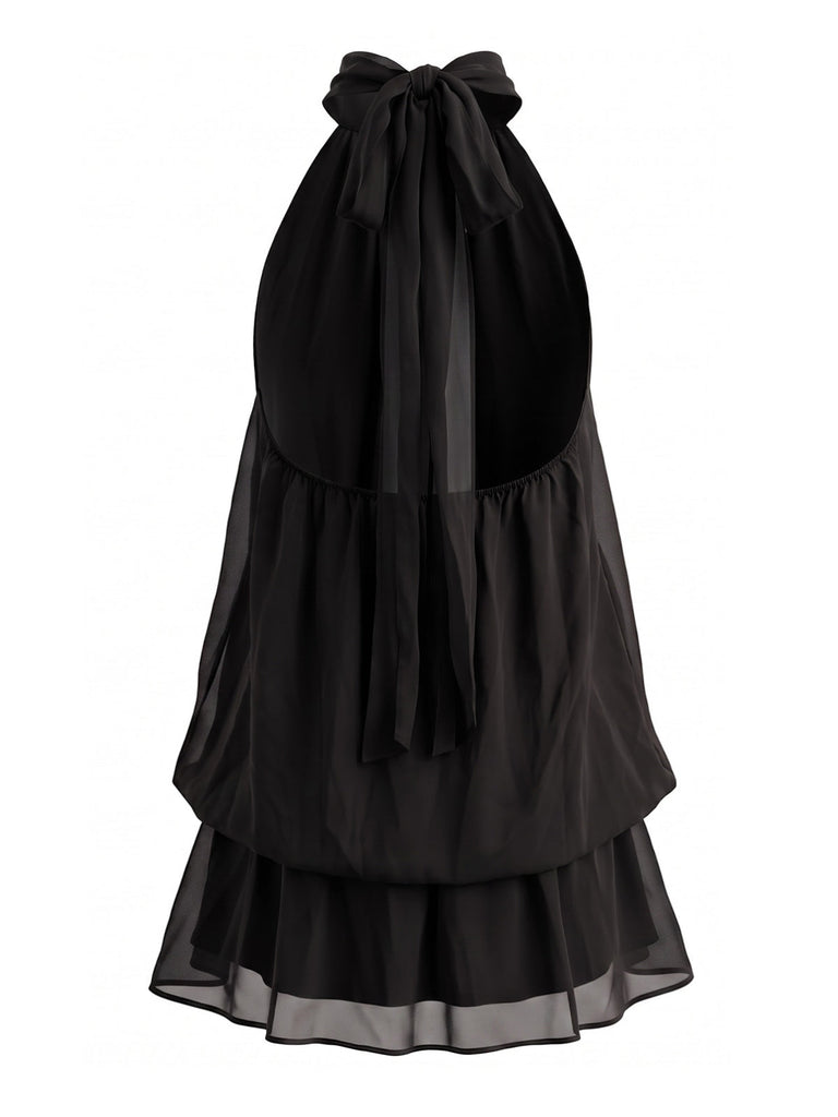 Robe dos nu à col montant et ourlet boule Années 1960