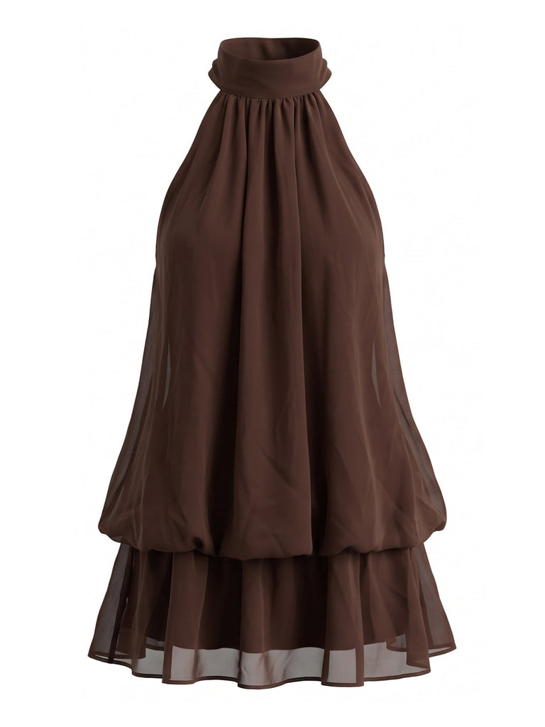 Robe dos nu à col montant et ourlet boule Années 1960