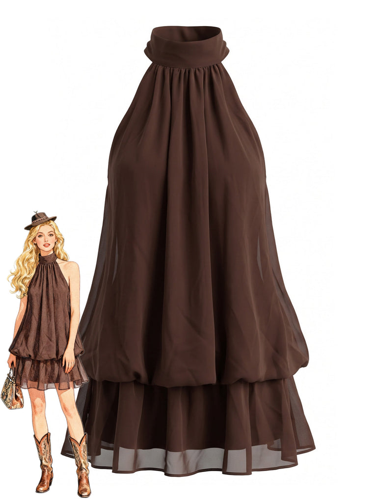 Robe dos nu à col montant et ourlet boule Années 1960