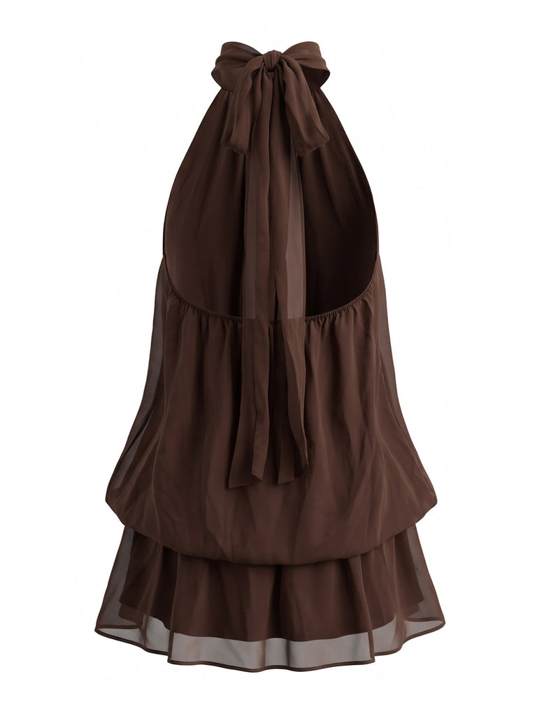 Robe dos nu à col montant et ourlet boule Années 1960
