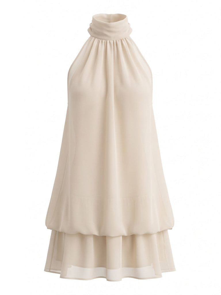 Robe dos nu à col montant et ourlet boule Années 1960