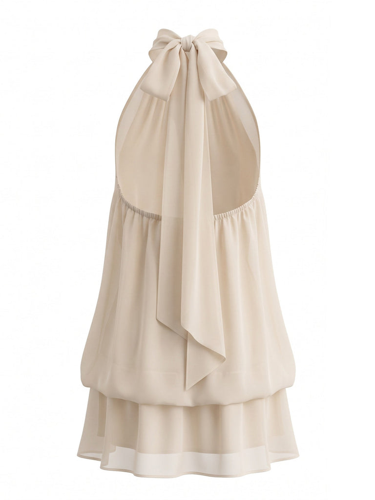 Robe dos nu à col montant et ourlet boule Années 1960
