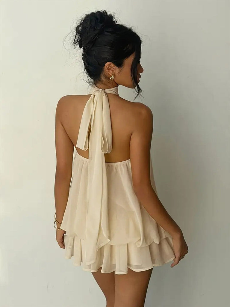 Robe dos nu à col montant et ourlet boule Années 1960