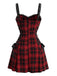 Robe d'Halloween carreaux rouges et noirs bretelles fines années 50
