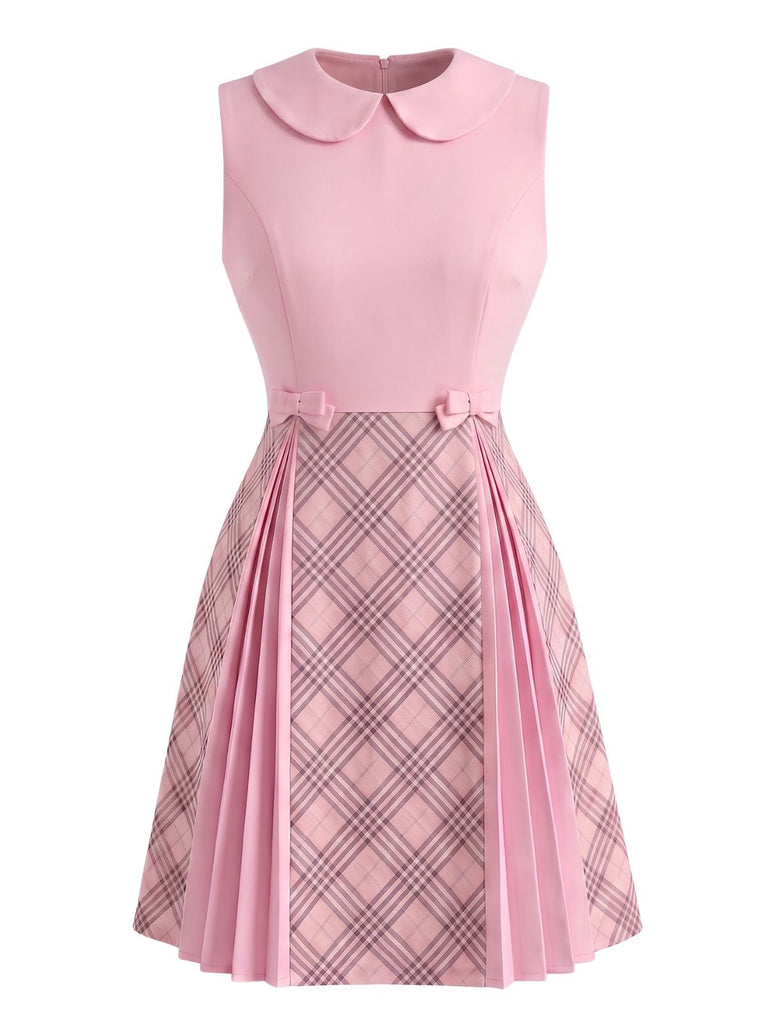 [Prévente] Mini Robe Rose à Carreaux Panneaux Col Claudine Années 1960