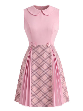 [Prévente] Mini Robe Rose à Carreaux Panneaux Col Claudine Années 1960